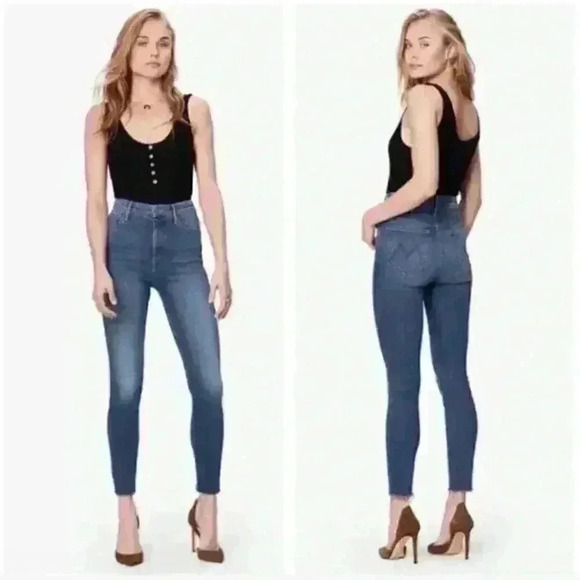 𝅺MOTHER High Waisted Looker Ankle Fray Jeans Big Sky Size 24 - Picture 1 of 11